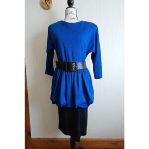 Vintage Dawn Joy Fashions Bubble Skirt Dress, Black/Blue, Sz 11/12